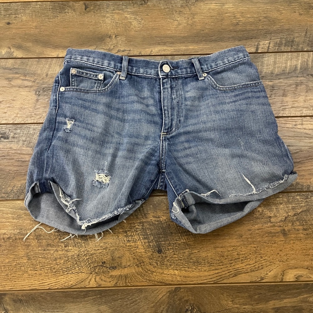 Gap 1969 Sexy Boyfriend Denim Shorts Distressed Medium Wash Size 27 Cut Off